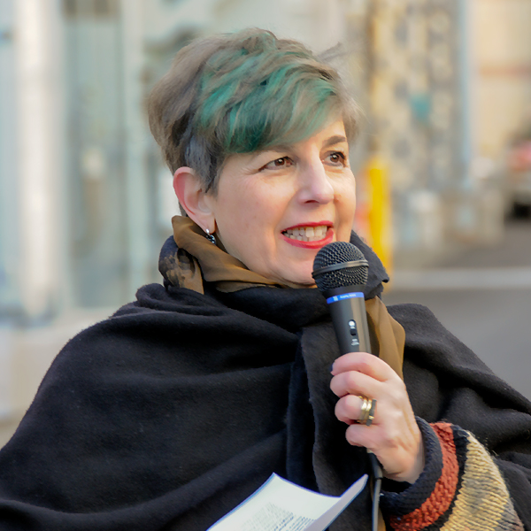 Susan Schear speaking at a public art launch event