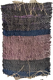 Hand-made weaving in grey, blue and rose colors, by Melissa Hilliard Potter